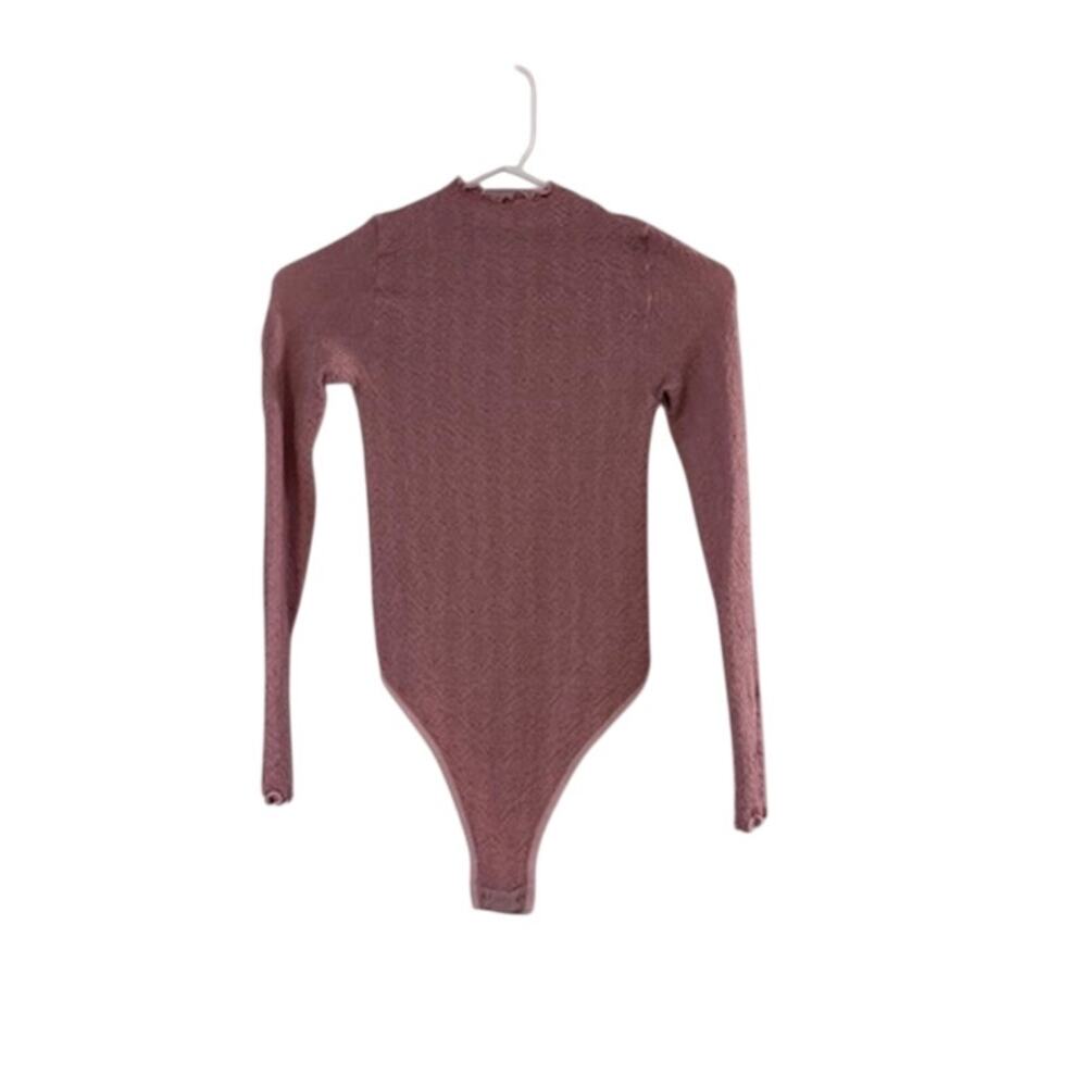 Pink Textured Long Sleeve Bodysuit XS